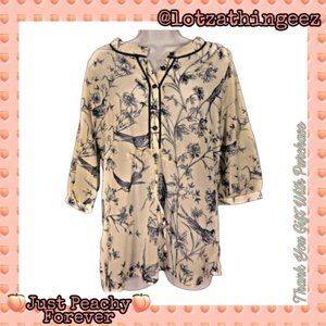 Sheer Midlength Sleeve Blue Bird Tunic Top 8